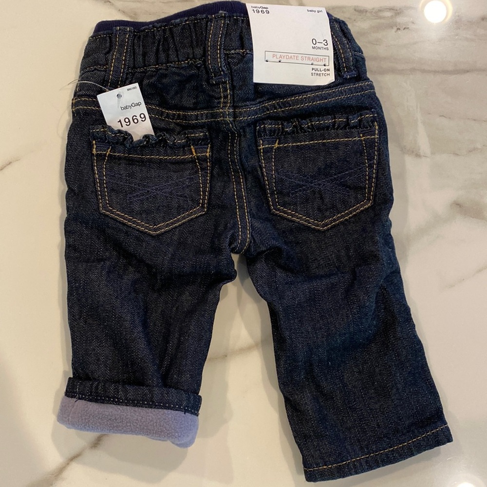 Baby Gap Straight Fleece Lined Jeans Dark Wash 0-3M NWT